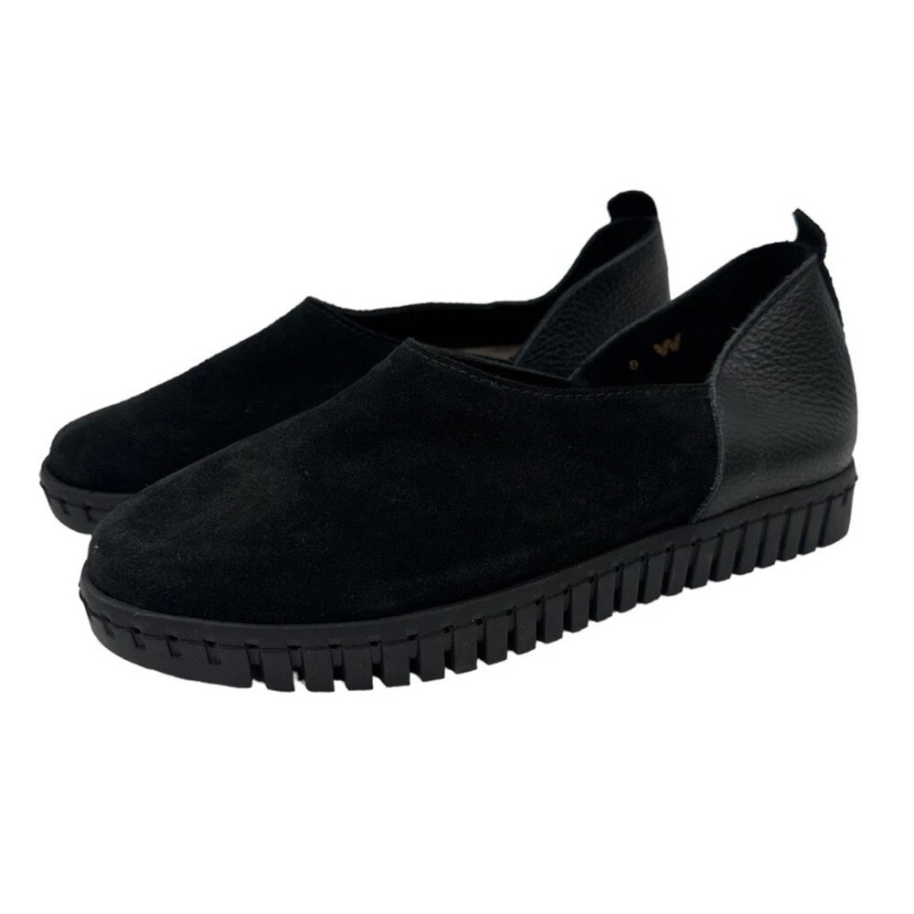 Bendy leather and suede Black Slip-On Shoes